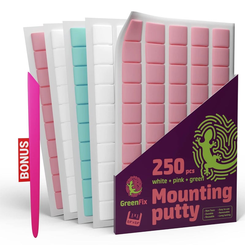 GreenFix Mounting Putty 250PCs - Colorful Poster Putty Removable Reusable - Wall Sticky Tack for Poster Picture Hanging Crafts Classroom - Adhesive Mounting Squares - Image 1